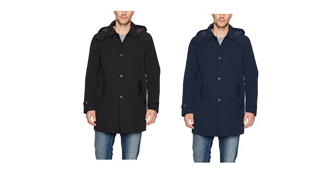 tommy hilfiger men's hooded rain trench coat with removable quilted liner